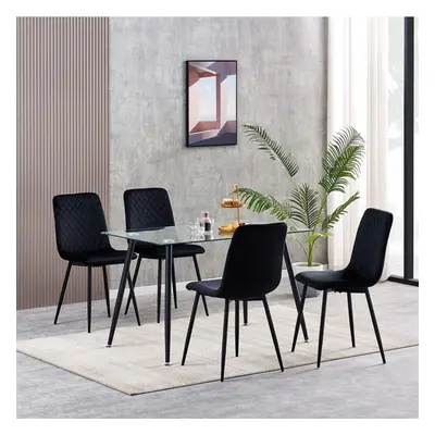 (4, Black) Set of 1/2/4 Designer Velvet Fabric Dining Chairs Metal Legs Lexi Chairs