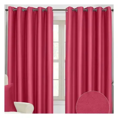 (W 228cm x Drop 228cm, Hot Pink) Herringbone Chevron Blackout Curtains Pair Eyelet Style