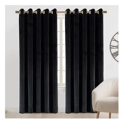 (Black, 66" x 72" (168cm x 183cm)) Velvet Curtain Eyelet Ring Top Luxury Drapes Interior Decor C