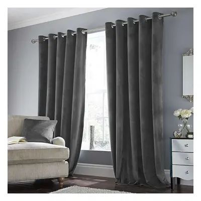 (66" x 90" (168cm x 228cm), Grey Velvet Curtain) Velvet Curtains Eyelet Ring Top Pair Fully Line