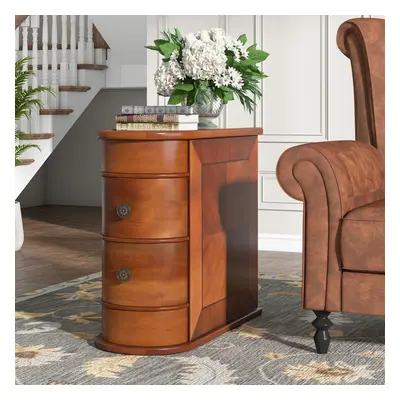 Tribesigns Solid Wood Side Table, 2-Drawer Narrow End Table Slim Table