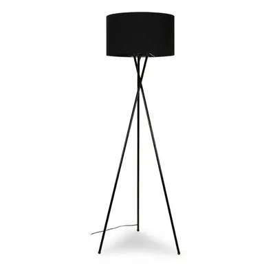 Modern Gloss Black Metal Tripod Floor Lamp with a Black Cylinder Shade - Complete with a 6w LED 