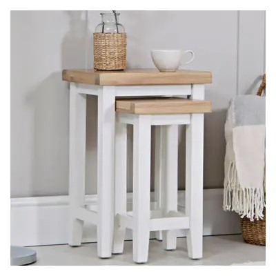 (White) Nest Side Lamp Tables Solid Oak Veneer Fully Assembled