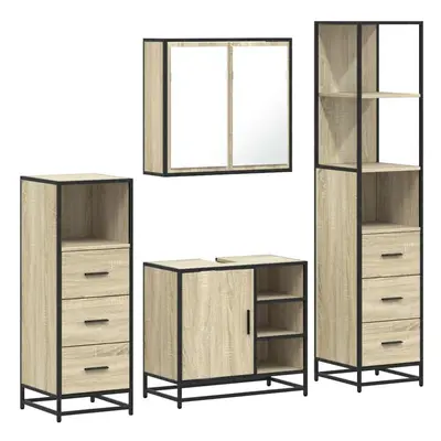 (sonoma oak) vidaXL 4ÃÂ Piece Bathroom Furniture SetÃÂ Smoked Oak Engineered Wood