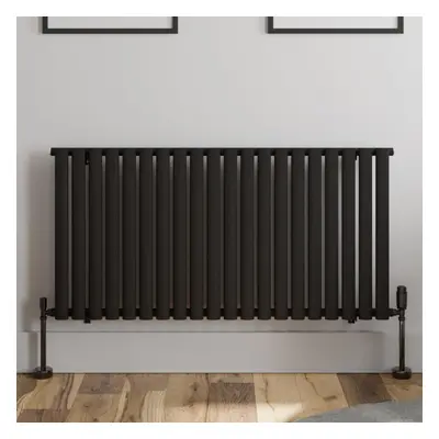 Black Designer Radiator Horizontal Oval Single Panel Rad 600x1200mm Steel Modern