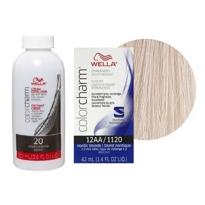 (12AA+Dev (Vol. 20) 3.6oz) Wella 6AA Dark Blonde Intense Ash Color Charm Permanent Liquid Hairco