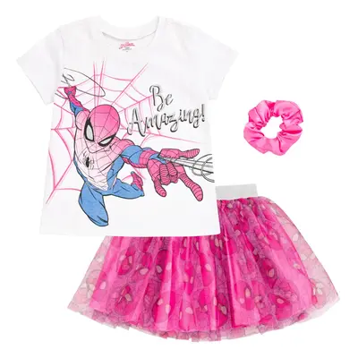 Marvel Spider-Man Toddler Girls T-Shirt Tulle Mesh Skirt and Scrunchie