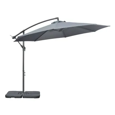 Outsunny 3(m) Banana Parasol Cantilever Umbrella Garden w/ Base Weights, Grey