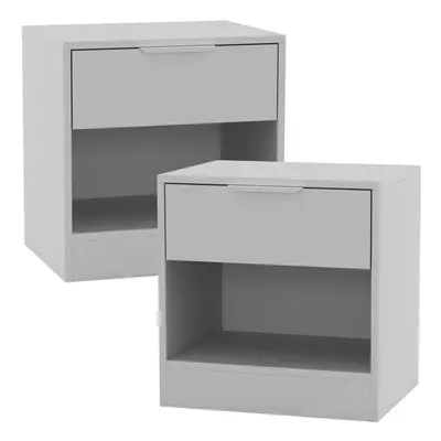 (White, 2) 1-Drawer Bedside Table Cabinet Nightstand Storage Shelf Unit