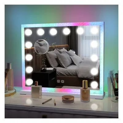 (A (14 Bulbs, Front LED)) Hollywood LED Bulbs Makeup Mirror with RGB Light