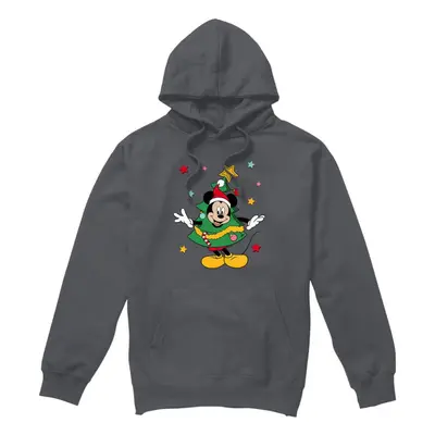 (M, Charcoal) Disney Mens Mickey Mouse Christmas Tree Hoodie