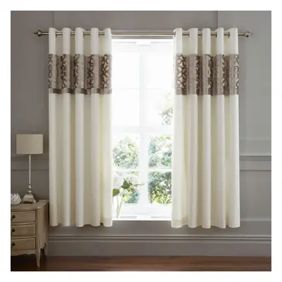 Catherine Lansfield Lattice Cut Velvet Lined Eyelet Curtains, Natural, x Inch