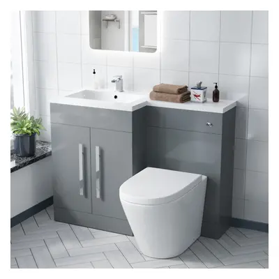 Nes Home Grey 1100mm LH Basin Vanity Cabinet & BTW Curved Toilet Flat Pack