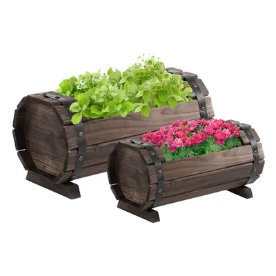 Outsunny 2PCs Wooden Flower Plant Pot Outdoor Plant Box with Solid Wood