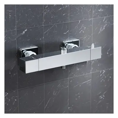 Nes Home Square Chrome Thermostatic Shower Bar Valve Double Outlet Wall Mounted