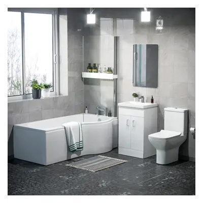 Nes Home P-Shaped LH Bath 500mm Floor Vanity Unit & Close Coupled Toilet Suite