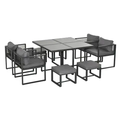 Outsunny Seater Aluminium Garden Dining Cube Set w/ Chairs