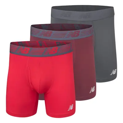 New Balance Men's Boxer Brief Fly Front with Pouch 3-Pack Burgandy/Team Red/Thunder Small