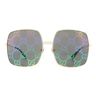 Gucci Sunglasses GG0414S Gold Grey with Multicolour Gradient Mirror