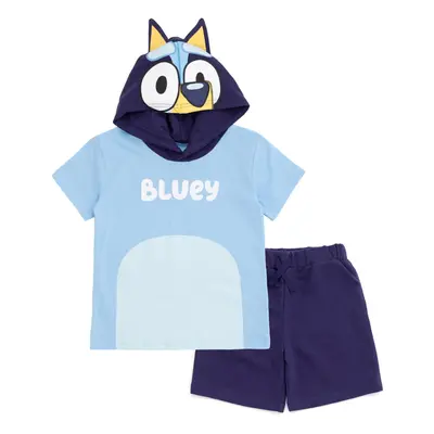 Bluey Toddler Boys Hooded Cosplay T-Shirt and French TerryShorts Outfi