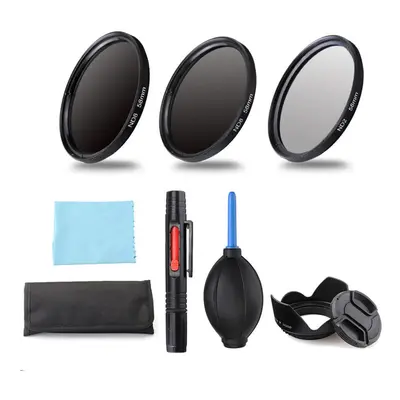 (72mm) ND2/4/8 49/52/55/58/62/67/72/77mm Lens Filter Storage Bag Lens Hood Cap Blower Brush Kit 