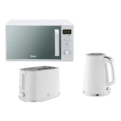 Swan Windsor White Kettle Slice Toaster & 800W Digital Microwave Set