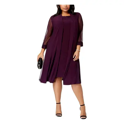 R&M Richards Women's Plus Size Formal Knee Length Jacket Dress Plum