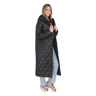 (Black-JACKSONONION, UK 12) Women LongPadded Puffer Hood ParkaMaxi Warm Jacket