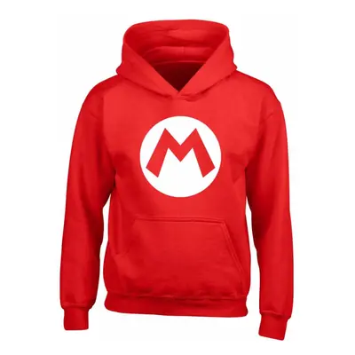 (12-13 Years, Red) Super Mario Childrens/Kids Mario Badge Hoodie