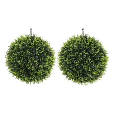 HOMCOM Set of Artificial Plant Topiary Balls, Faux Plants for Decor, Green