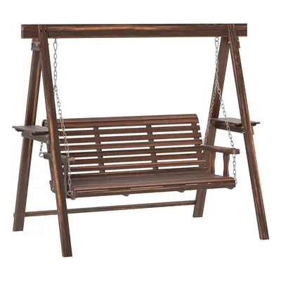 Outsunny Seater Wooden Garden Swing Chair with Side Tables