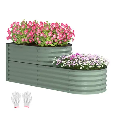 Outsunny 2-Tier Galvanised Raised Garden Bed with Safety Edging Light Green