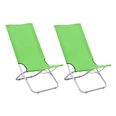 vidaXL 2x Folding Beach Chairs Green Fabric Summer Camping Outdoor Activity