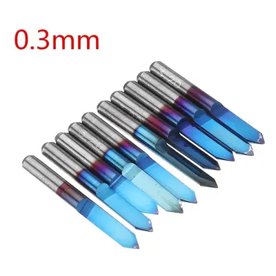 (0.3mm) 10pcs 0.1/0.2/0.3/0.4mm Degree Engraving Bit Flat Bottom PCB Engraving Bit Blue NANO Coa