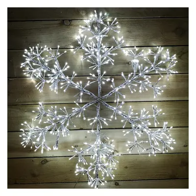 Premier 90cm Silver Starburst Snowflake Wall Window Decoration With White LEDs