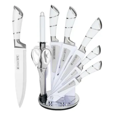 (White) Kitchen Knife Set, Piece Professional Kitchen Set with Degree Rotating Acrylic Stand, Kn