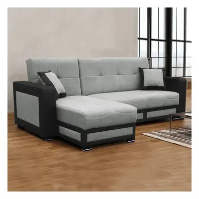 (Grey, Left Corner) Halifax Fabric Ottoman Storage Corner Sofa Bed