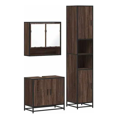 (brown oak) vidaXL Piece Bathroom Furniture Set Grey Sonoma Engineered Wood