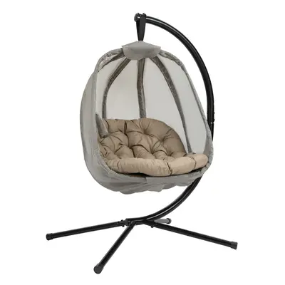 Outsunny Folding Hanging Egg Chair w/ Cushion and Stand for Indoor Outdoor Khaki