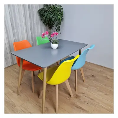 Rectangle Grey Table and Colourful Chairs