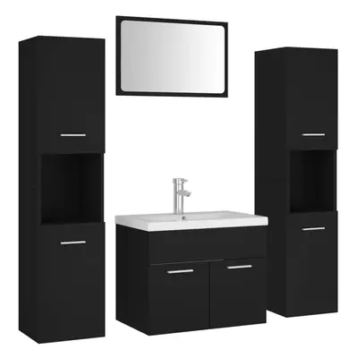 vidaXL Bathroom Furniture Set Black Engineered Wood Wall Cabinet Home Cupboard