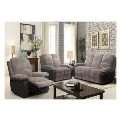 (Grey, Seater + Seater + Chair Set) Fabric Jumbo Cord Sofa Seater Seater Chair Recliners Grey or