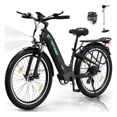 (Black) HITWAY 26x3.0 Electric Bike for Adults, 250W City Commuter E bike with 48V 18Ah Removabl