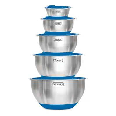 Viking Culinary Stainless Steel Mixing Bowl Set piece Nonslip Silicone Base Includes Airtight Li