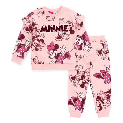 Disney Minnie Mouse Toddler Girls Fleece Drop Shoulder Sweatshirt and Jogger Pants Outfit Set Co