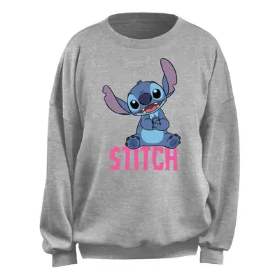 Disney Women's Junior's Sitting Classic Stitch Name Oversized Fleece