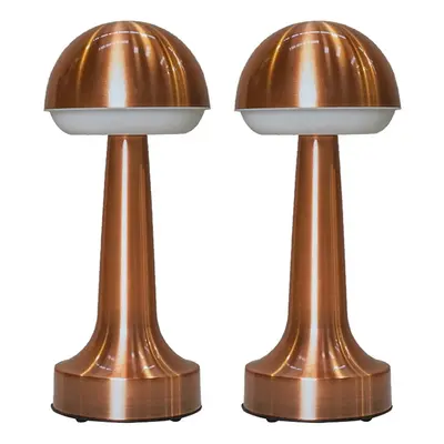 Set of Contemporary Petite Wireless Portable Outdoor Garden Copper Touch Table Lamp with an LED 