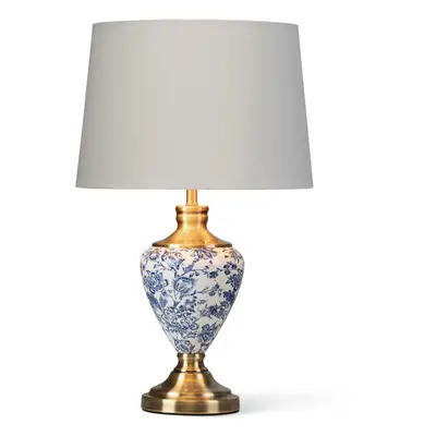 Hepburn Large Table Lamp with White Gold Shade - White, Blue & Brass