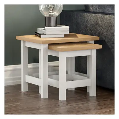 (White & Oak) Arlington Nest of Tables Set of Lamp Side Table