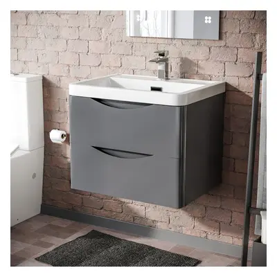 Merton 600mm Steel Grey Gloss Bathroom Wall Hung Basin Vanity Unit